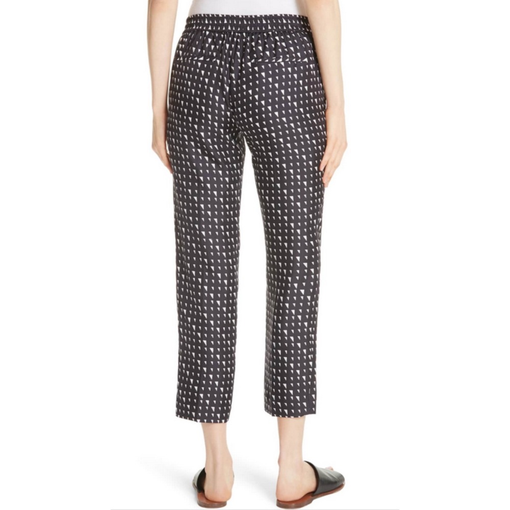 $355 THEORY 100% Silk Black White Triangle Twill Pull On Trouser Pants SIZE 2